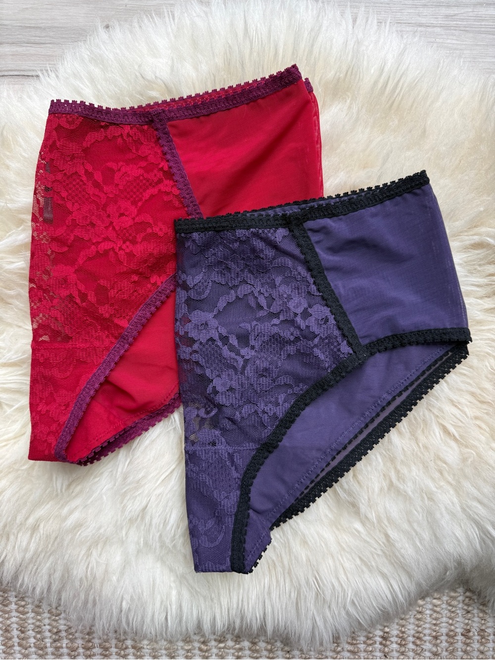 NWOT Natori Imperial Lace & Mesh Briefs - Red & Purple bundle of 2 - Medium